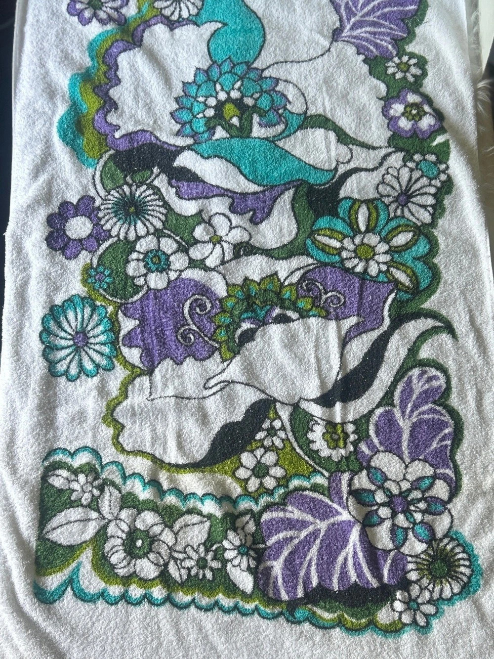 Vintage Floral Beach Towel/a bath sheet  in White & Purple